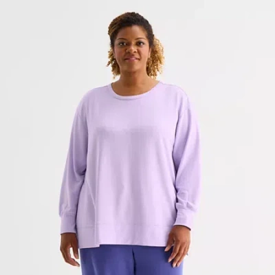 Xersion Womens Soft French Terry Crew Neck Long Sleeve Sweatshirt Plus In Purple