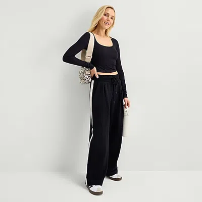 Xersion Womens Wide Leg Mid Rise Regular Fit Fleece Sweatpant In Black