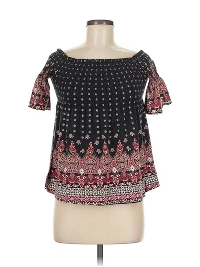 Pre-owned Xhilaration Short Sleeve Blouse In Black