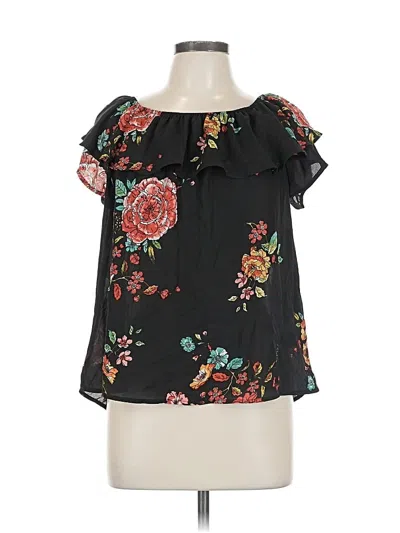 Pre-owned Xhilaration Short Sleeve Blouse In Black