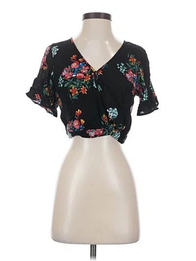 Pre-owned Xhilaration Short Sleeve Blouse In Black