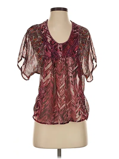 Pre-owned Xhilaration Short Sleeve Blouse In Burgundy