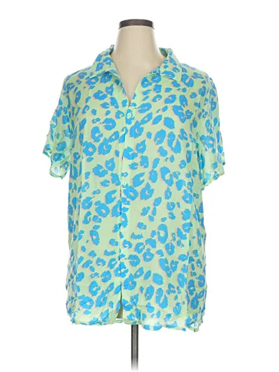 Pre-owned Xhilaration Short Sleeve Button Down Shirt In Blue
