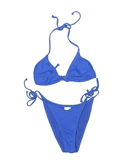Pre-owned Xhilaration Swimsuit Top Blue Solid Pattern Swimwear