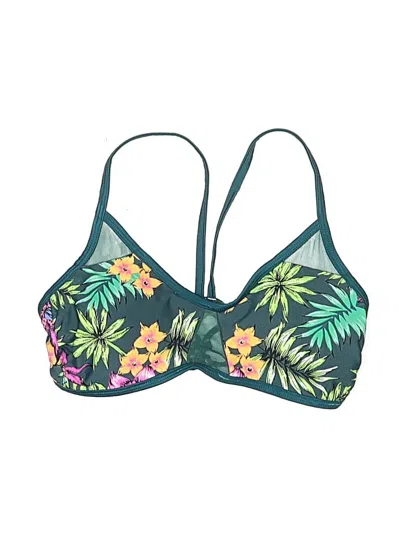 Pre-owned Xhilaration Swimsuit Top Green Tropical Pattern Swimwear
