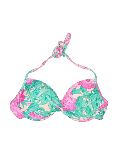 Pre-owned Xhilaration Swimsuit Top Green Tropical Pattern Swimwear