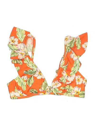 Pre-owned Xhilaration Swimsuit Top Orange Floral Pattern Swimwear
