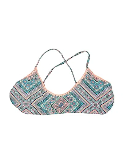 Pre-owned Xhilaration Swimsuit Top Teal Print Pattern Swimwear