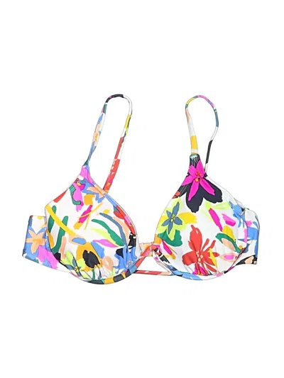 Pre-owned Xhilaration Swimsuit Top White Print Pattern Swimwear