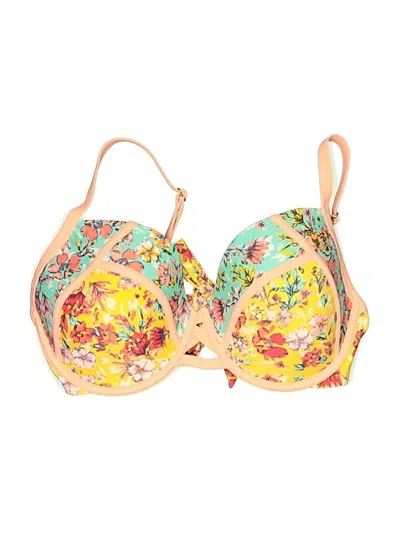 Pre-owned Xhilaration Swimsuit Top Yellow Floral Pattern Swimwear