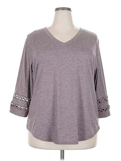 Pre-owned Xieerduo 3/4 Sleeve Top Gray V-neck Tops