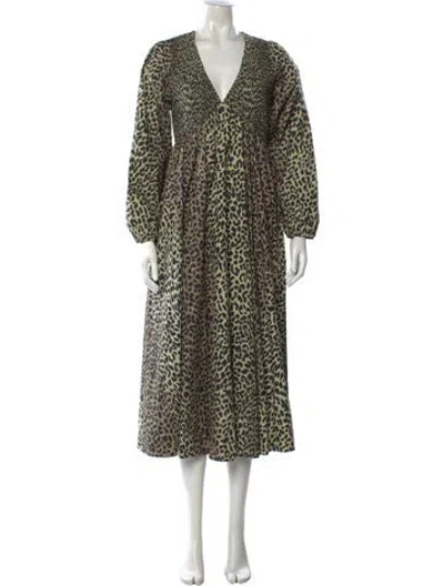 Pre-owned Xirena Animal Print Midi Length Dress W/ Tags In Green