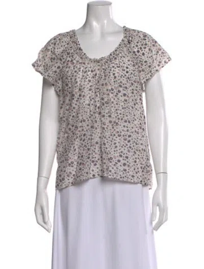 Pre-owned Xirena Animal Print Scoop Neck Blouse In White