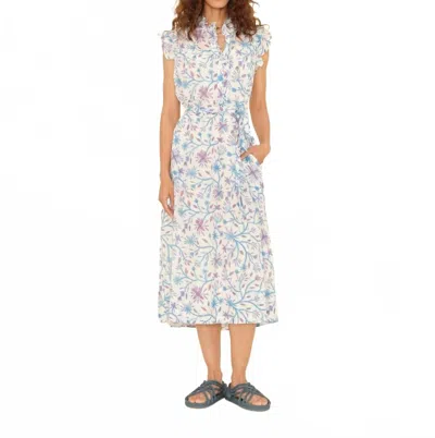 Xirena April Ruffle Sleeves Dress In Ivory Blue In White