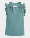 Xirena Bex Sleeveless Ruffle Cotton Gauze Top In Blue