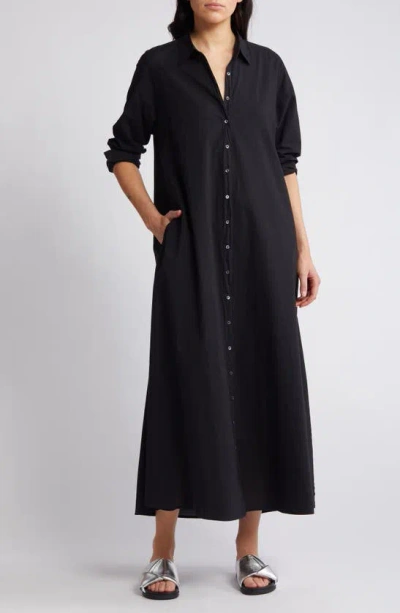 Xirena Boden Long Sleeve Cotton Shirtdress In Black