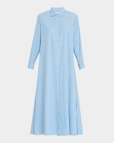 Xirena Boden Striped Cotton Maxi Shirtdress In Myrtle Blue