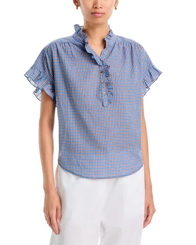 Xirena Brie Printed Ruffle Trim Blouse In Blue