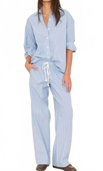 Xirena Brinna Wide-leg Pull-on Pant In Chambray Teal Stripe In Blue