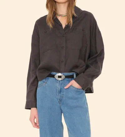 Xirena Brittan Long Sleeve Shirt In Black Quartz In Metallic