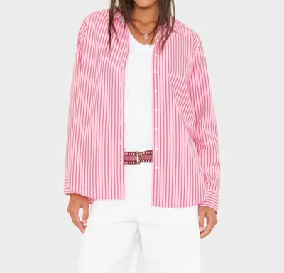 Xirena Button Down Stripe Shirt In Candy Red In Pink