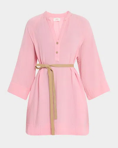 Xirena Carlotta Belted Gauzy Mini Dress In Rose Mallow