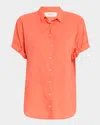 Xirena Channing Button-down Rolled-sleeve Cotton Top In Sugar Poppy