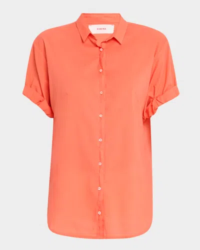 Xirena Channing Button-down Rolled-sleeve Cotton Top In Sugar Poppy