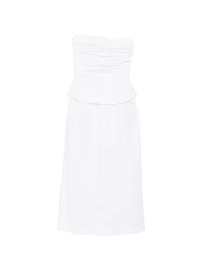Xirena Ciara Ruched Strapless Midi Dress In White