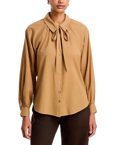 Xirena Colby Cotton Tie Neck Shirt In Brown