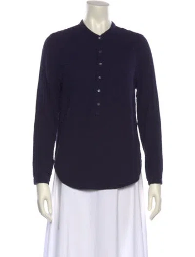 Pre-owned Xirena Crew Neck Long Sleeve Button-up Top In Blue