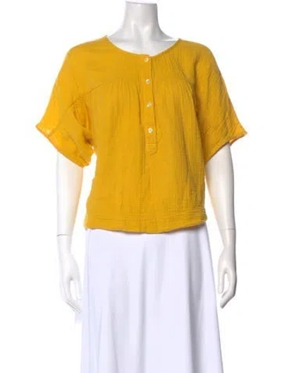 Pre-owned Xirena Crew Neck Short Sleeve Blouse In Yellow