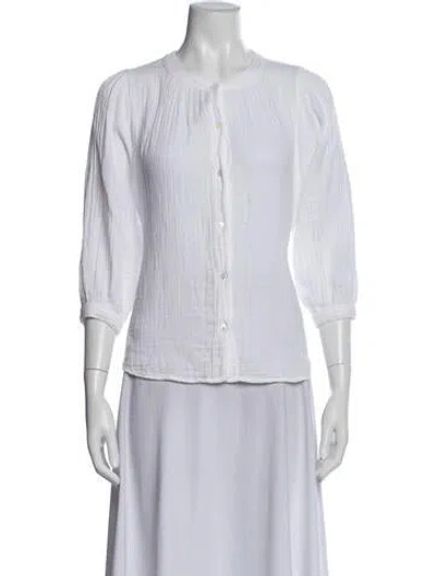 Pre-owned Xirena Crew Neck Three-quarter Sleeve Blouse In White