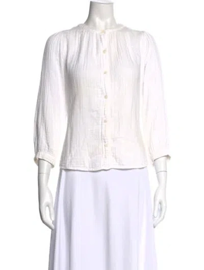Pre-owned Xirena Crew Neck Three-quarter Sleeve Blouse In White