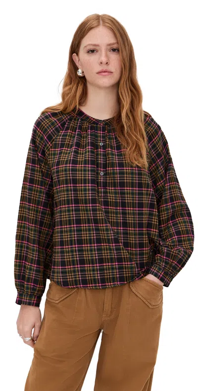 Xirena Dara Top Espresso Plaid In Black
