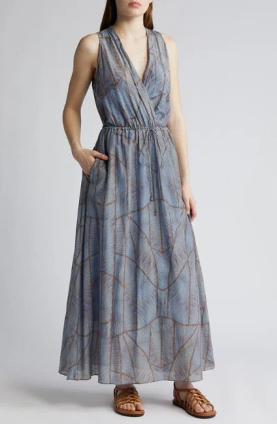 Xirena Darby Abstract Print Cotton & Silk Maxi Dress In Cyan Geode