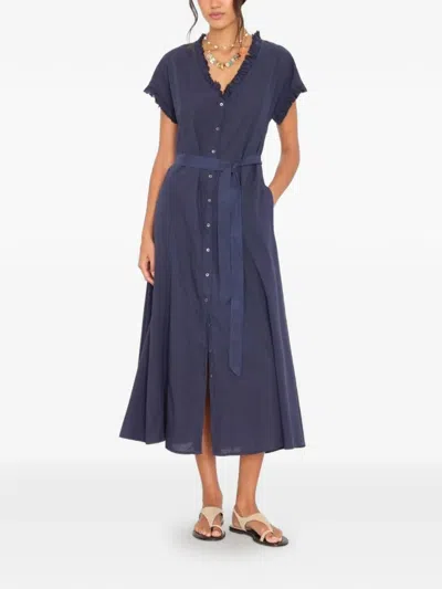 Xirena Dixie Ruffled-trim Belted Midi Dress In Blue