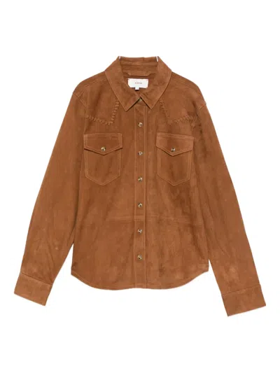 Xirena Embroidered Suede Shirt In Brown