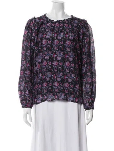 Pre-owned Xirena Floral Print Crew Neck Blouse In Black