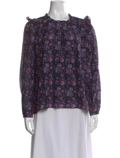 Pre-owned Xirena Floral Print Crew Neck Blouse In Black