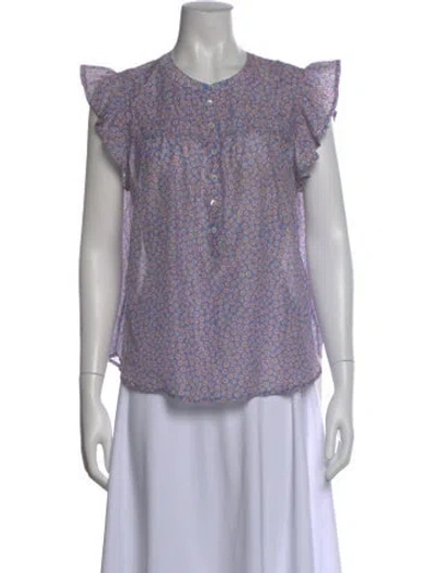 Pre-owned Xirena Floral Print Crew Neck Blouse In Blue