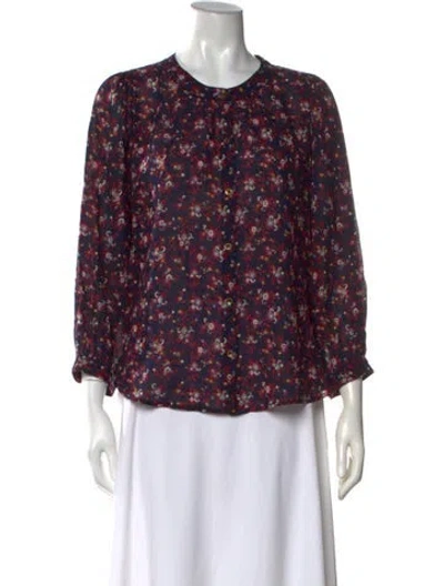 Pre-owned Xirena Floral Print Crew Neck Blouse In Blue