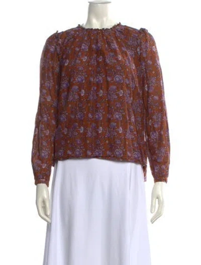 Pre-owned Xirena Floral Print Crew Neck Blouse In Brown