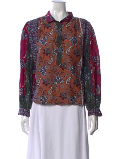 Pre-owned Xirena Floral Print Crew Neck Blouse In Red