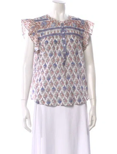 Pre-owned Xirena Floral Print Crew Neck Blouse In White
