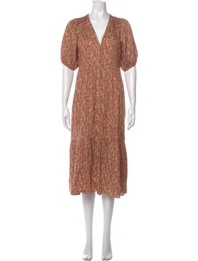 Pre-owned Xirena Floral Print Long Dress In Burgundy