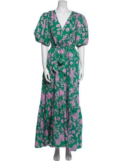 Pre-owned Xirena Floral Print Long Dress In Green