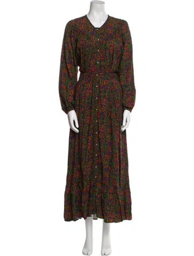 Pre-owned Xirena Floral Print Long Dress In Green