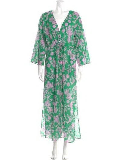 Pre-owned Xirena Floral Print Long Dress In Green