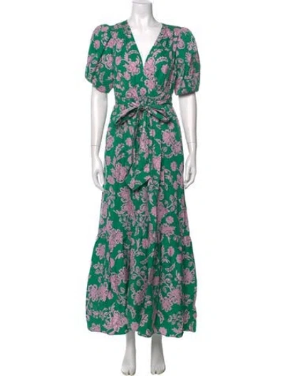 Pre-owned Xirena Floral Print Long Dress W/ Tags In Green